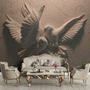 3D Embossed Look Cement Pigeons Wallpaper Mural