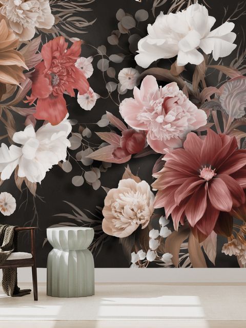 Papier peint panoramique floral foncé réaliste