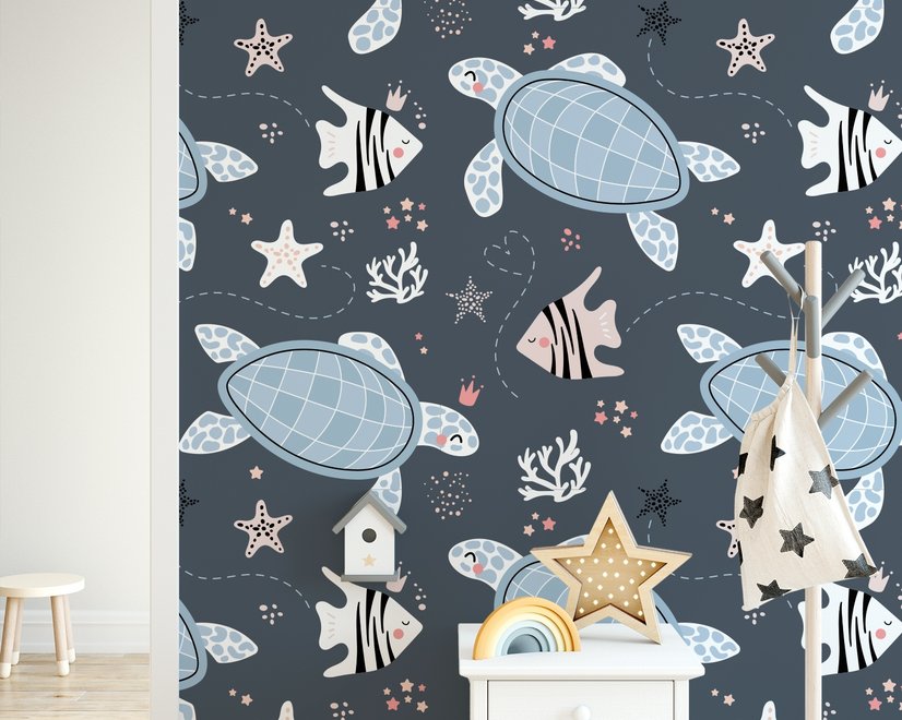 Fototapete mit Meeresschildkröte und Zebrafisch