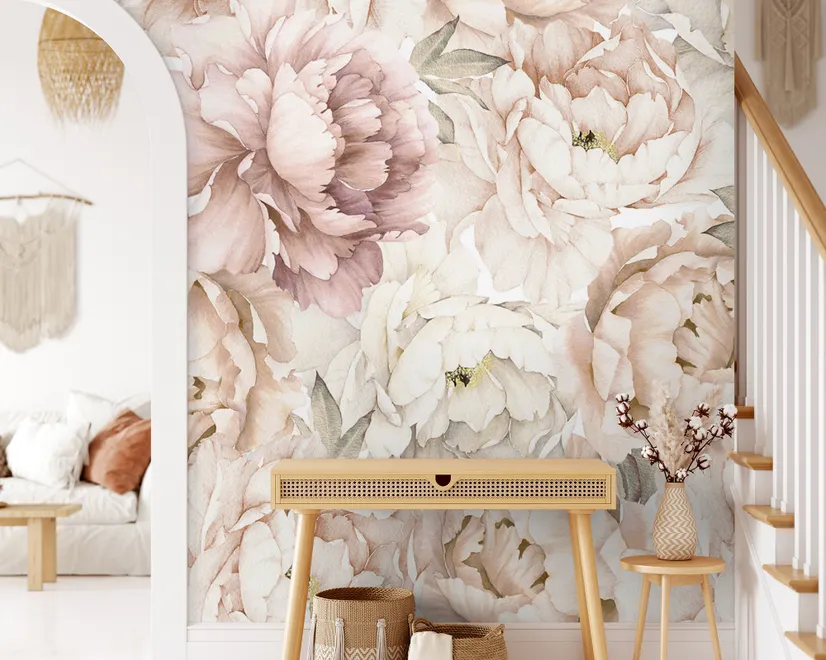 Nursery Pastel Peony Watercolor Floral For Girls Wallpaper Mural