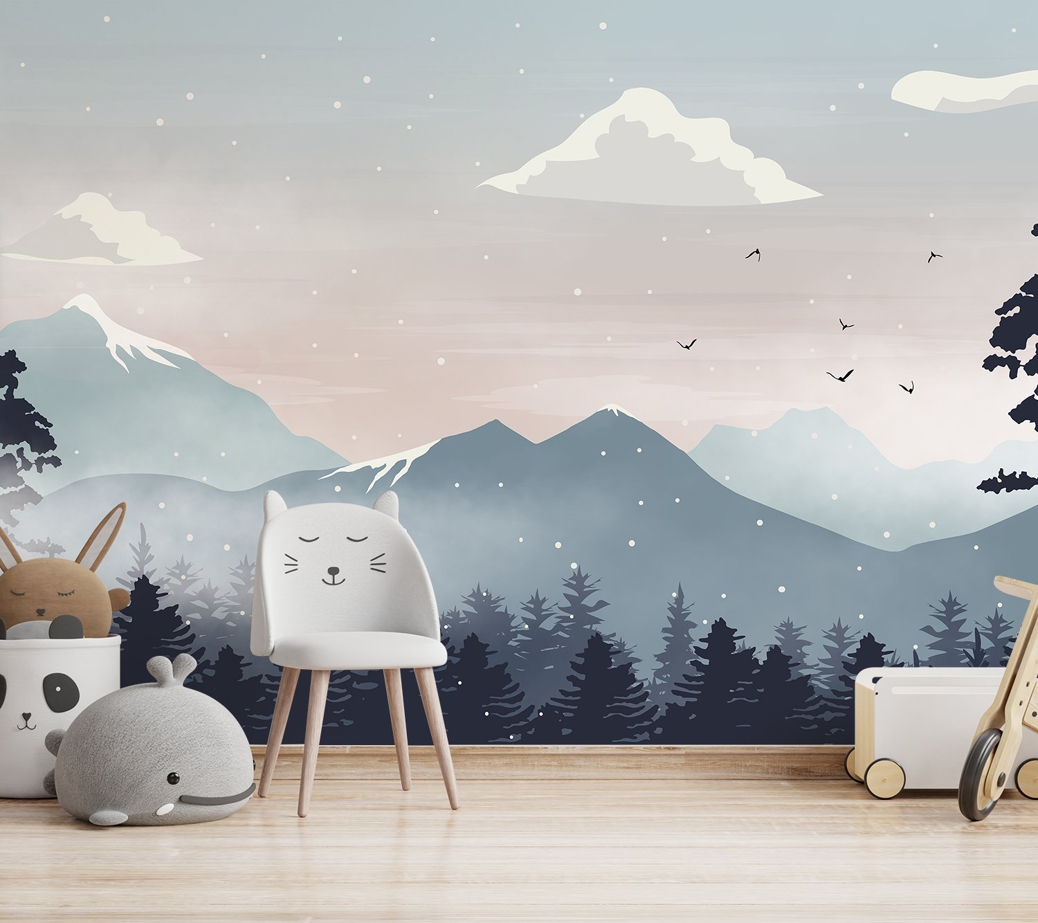 Kids Mountain Landscape with Snow Wallpaper Mural - Peel and Stick