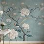 Vintage Peony Floral and Swallow Wallpaper Mural