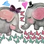 Kinder Niedliches Elefanten und Kleiner Schmetterling Wandtattoo