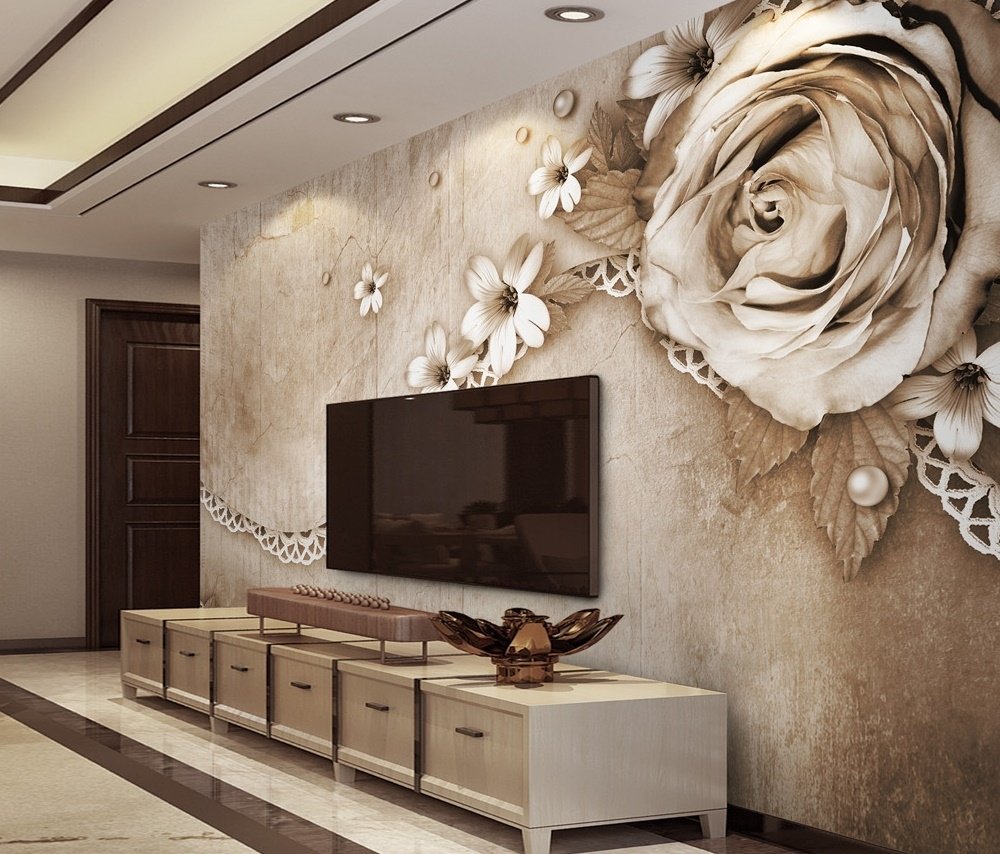 Dark Rose and Daisy Floral Wallpaper Mural - Peel and Stick