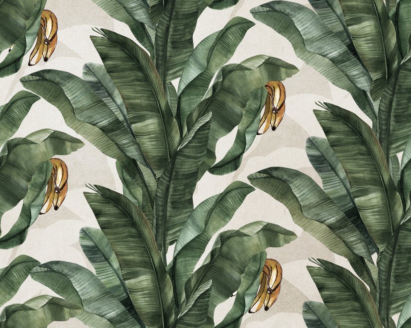 Papier peint panoramique à motif de feuilles de bananier exotiques
