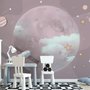 Papier peint panoramique des planètes de dessins animés et de l'espace étoilé