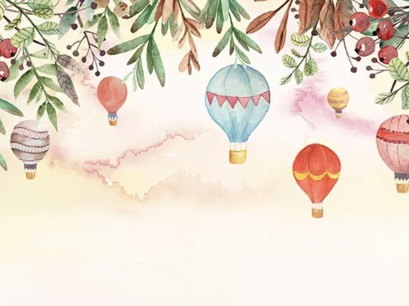Kids Hot Air Balloon with Twigs Wallpaper Mural