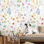 Watercolor Colorful Botanical Wild Flower Wallpaper Mural