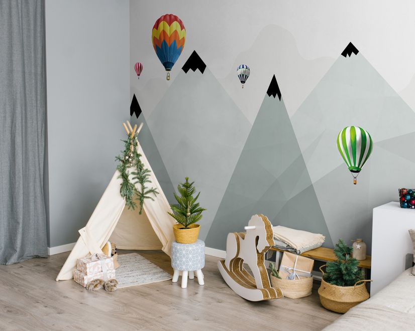 Kids Mountains Hot Air Balloon Wallpaper Mural