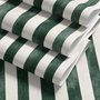Green striped minimalist wallpaper with vertical deep forest green bands on a soft warm ivory ground.