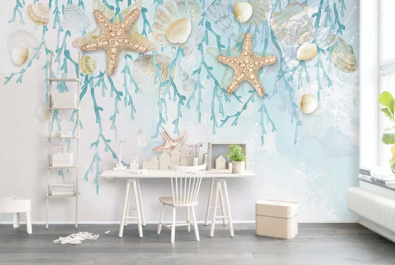 Undersea with Starfish Wallpaper Mural - Peel and Stick