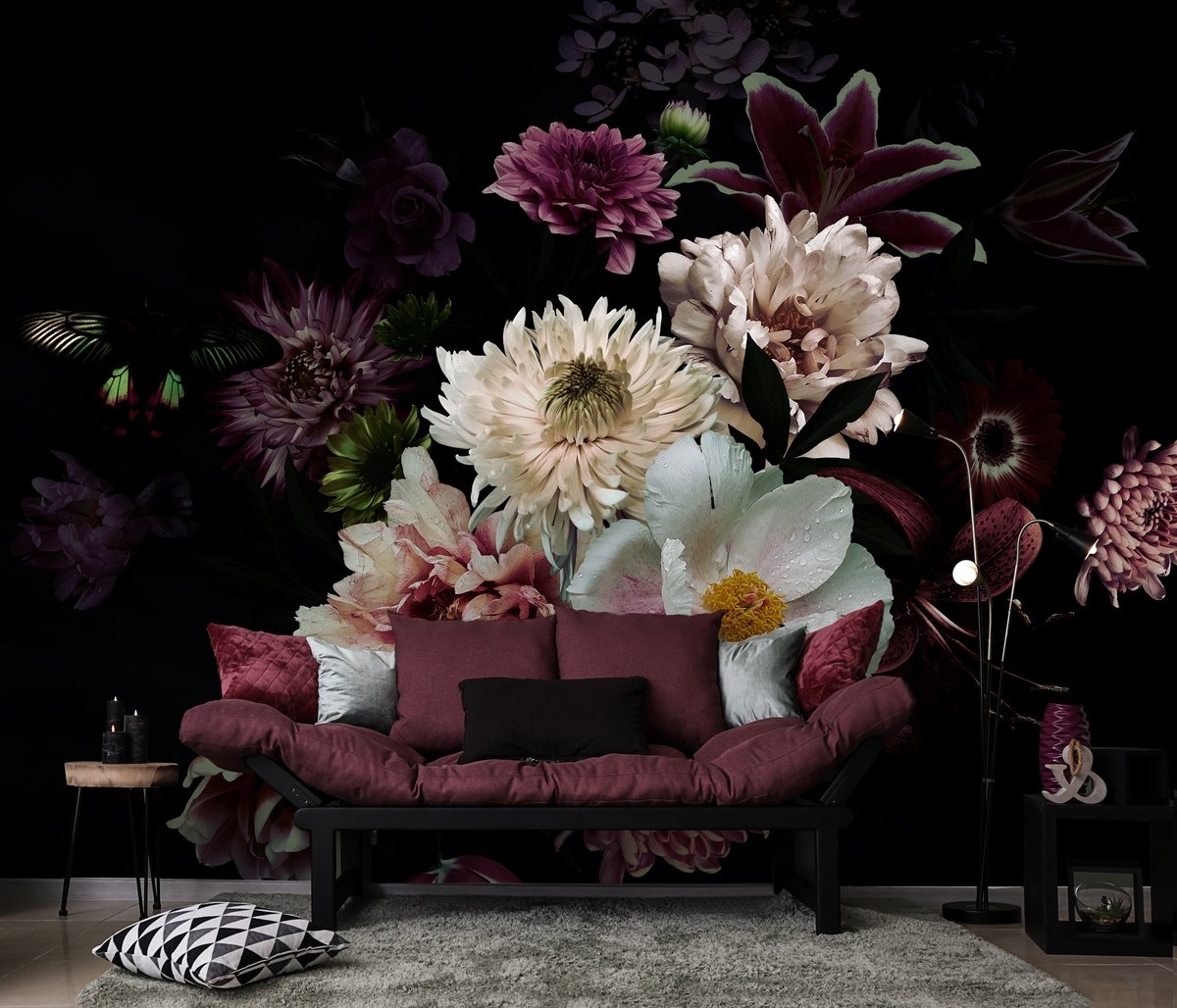 Dark Garden Florals Wallpaper Mural - Peel and Stick