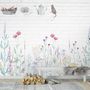 Watercolor Colorful Floral with White Brick Wall Wallpaper Mural