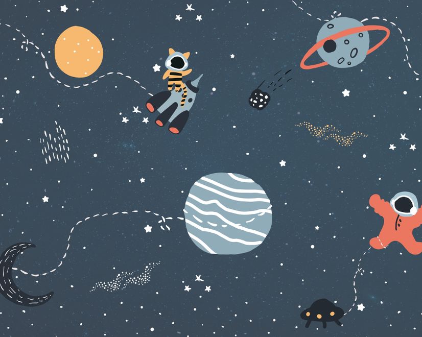 Nursery Space with Colorful Planets and Little Stars Wallpaper Mural
