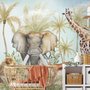 Aquarell-Safari-Tiere im Wald Fototapete