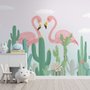 Fototapete Flamingo-Paar mit Kaktus