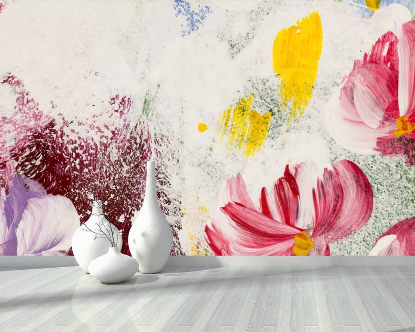Pink Red Acyrlic Floral Bouqet Wallpaper Mural