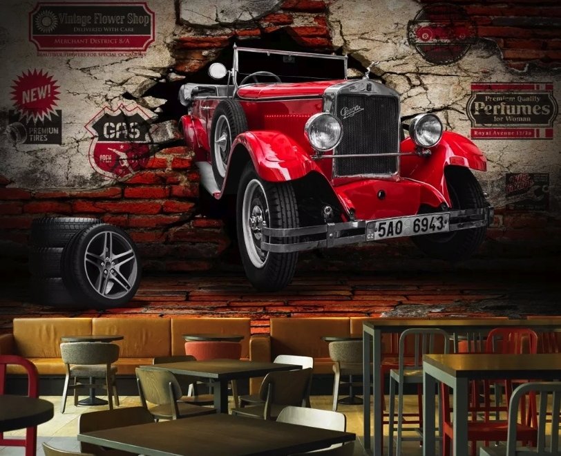3D Look Vintage Car Wallpaper Mural