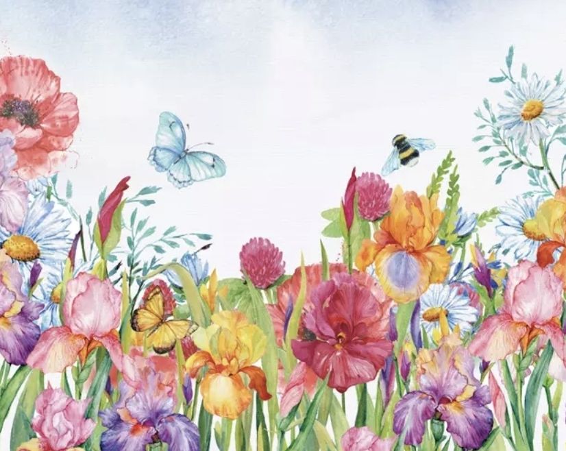 Papier peint panoramique jardin aquarelle fleuri