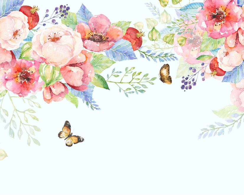 Pink Boho Vine Florals Wallpaper Mural