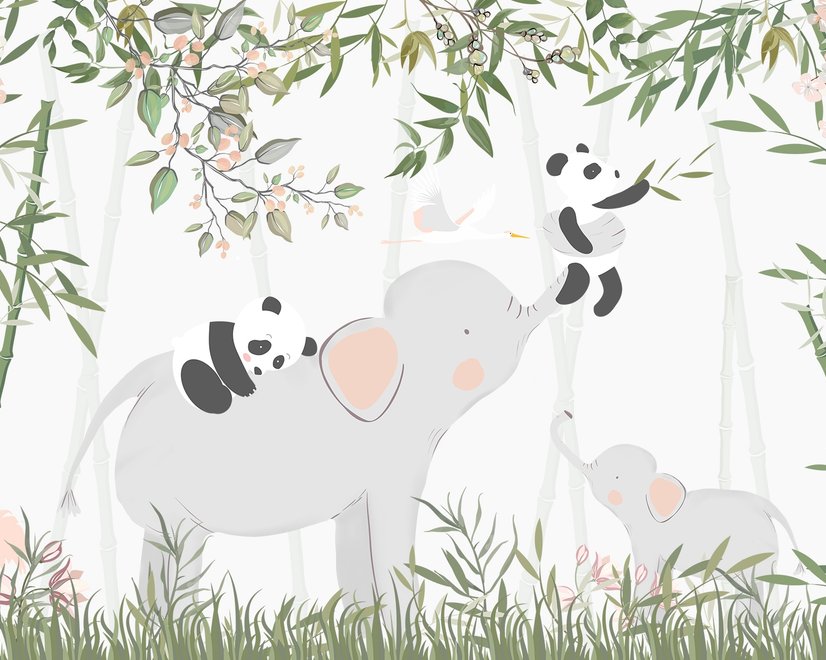 Panda Bear on Elephant Wallpaper Mural