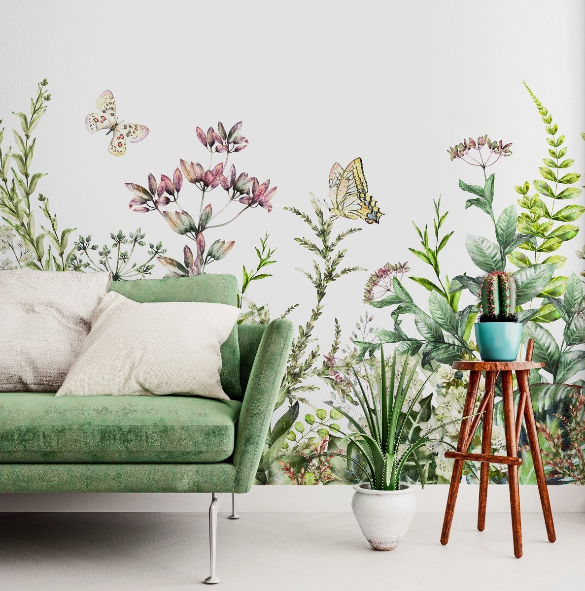 Wild Floral and Green Fresh Leaves Wallpaper Mural - Peel and Stick