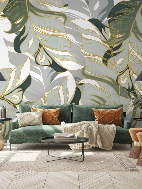 Papier peint panoramique de feuilles fraîches tropicales