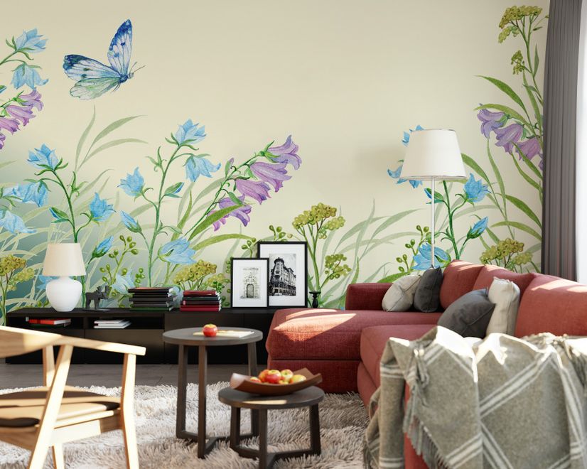 Papier peint panoramique jardin fleuri violet