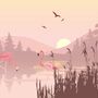 Pink Sunrise Landscape with Flamingos Wallpaper Mural
