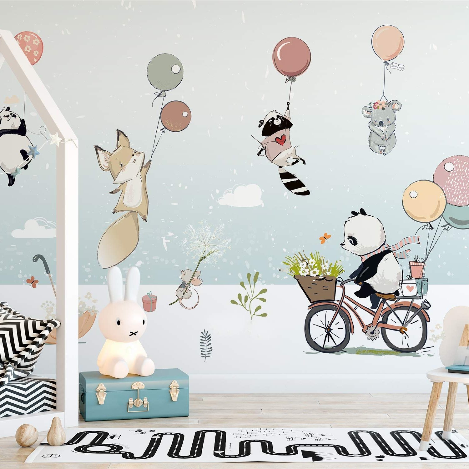 Cartoon Winter with Cute Animal Wallpaper Mural - Peel and Stick