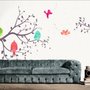 Papier peint panoramique arbre cartoon oiseaux colorés chantants enfants