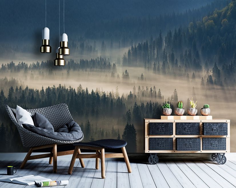 Foggy Pine Woods Landscape Wallpaper Mural