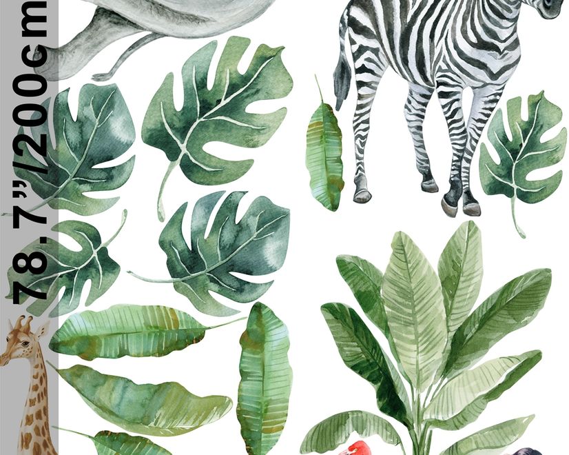Kids Tropical Safari Animals Set Wall Decal Sticker