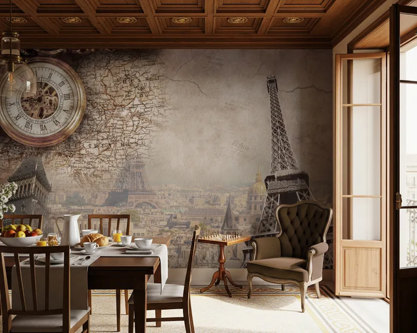 Papier peint panoramique vintage de la tour Eiffel
