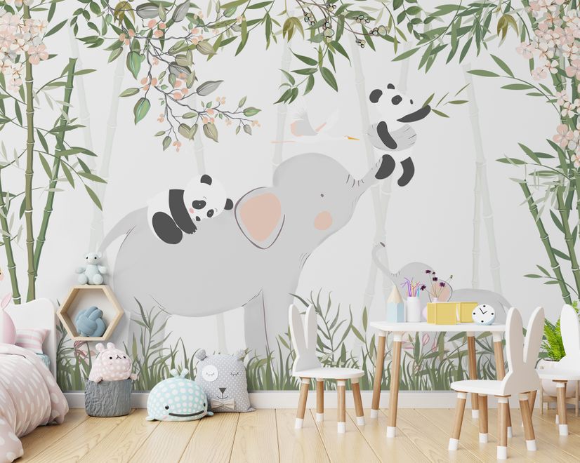 Fototapete Panda Bär auf Elefant