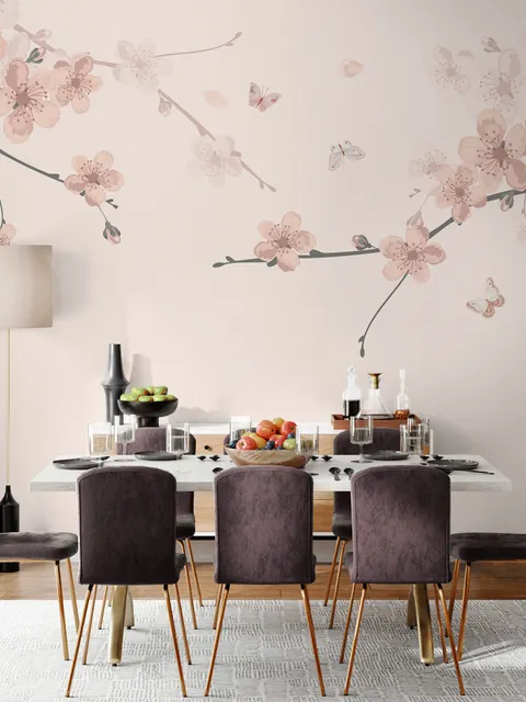 Plum Floral Art Wallpaper Mural
