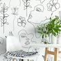 Soft Woman Face with Floral Drawing Line Art Wallpaper Mural