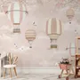 Kids Pink Hot Air Balloon and Cherry Blossom Wallpaper Mural