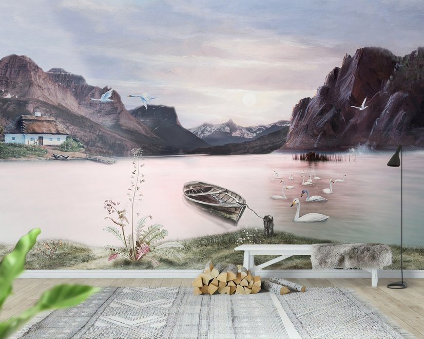 Papier peint panoramique de la nature avec des montagnes