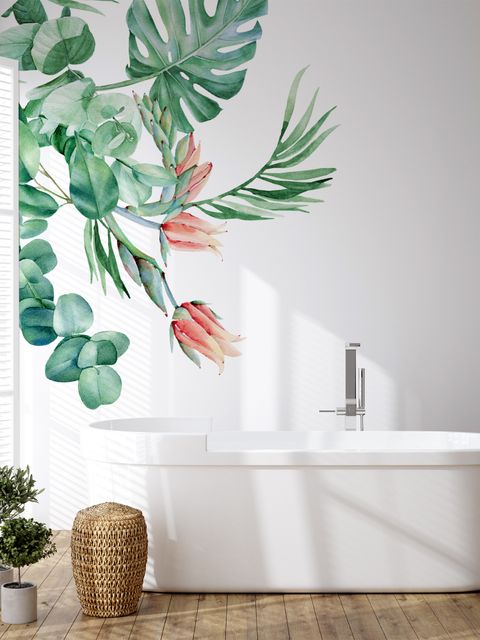 Tropical Leaf with Eucalyptus Wall Decal Sticker