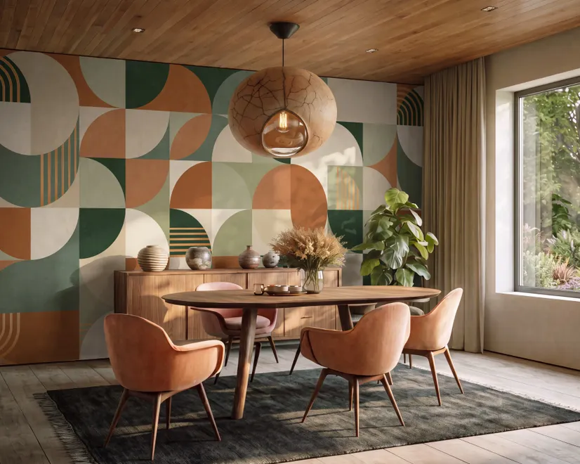 Retro Abstract Geometric Shapes Wallpaper Mural