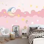 Kids Girls Pink Night with Sleeping Moon Wallpaper Mural