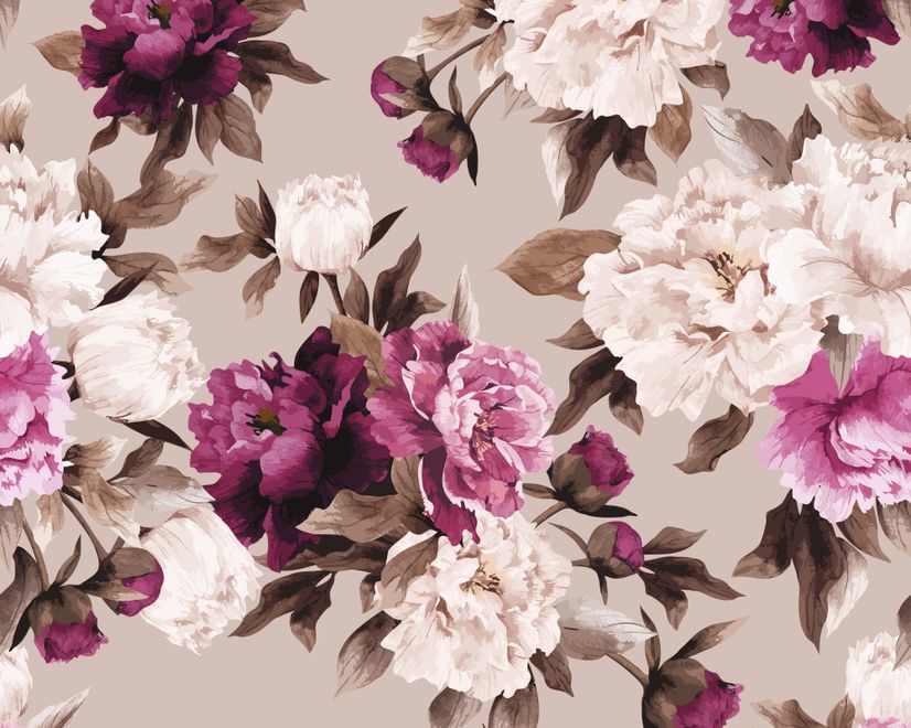 Cream Pink Peony Floral Pattern Wallpaper Mural