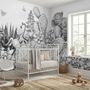 Monochrome Kaktus Floral mit Flamingo Zeichnung Fototapete