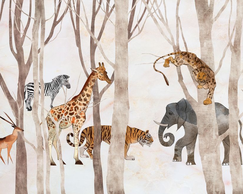 Watercolor Wild Animals Wallpaper Mural