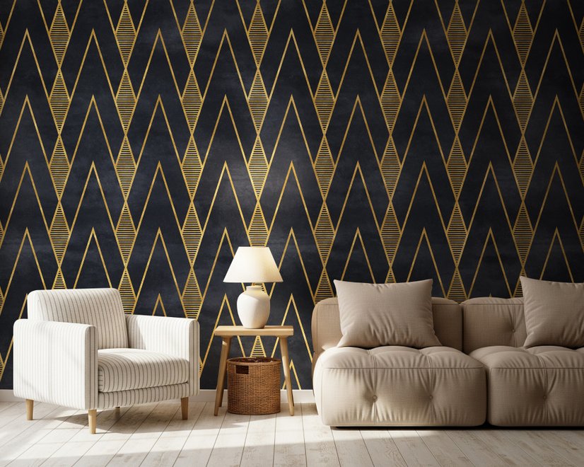 Art Deco Triangle Line on Dark Background Wallpaper Mural