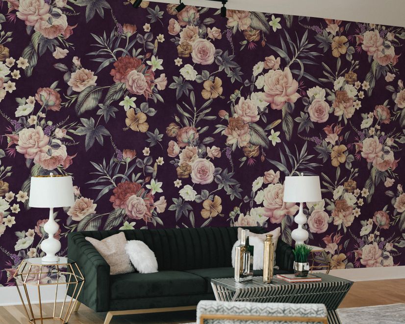 Vintage Dark Floral Bouquet Wallpaper Mural