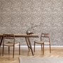 Greige botanical wallpaper with white watercolour flowers, buds, seed heads and acanthus leaves