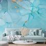 Light Blue Marble with Gold Look Splash Wallpaper Mural