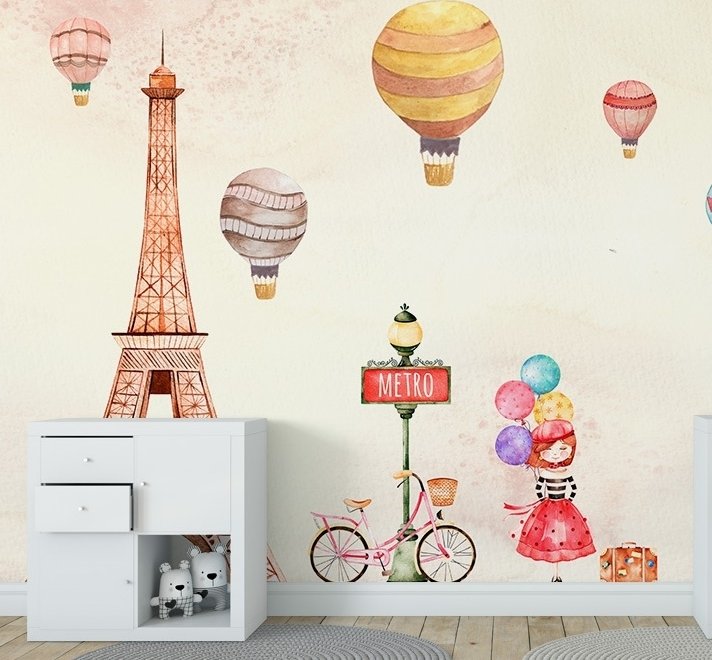 Papier peint Tour Eiffel et petite montgolfière